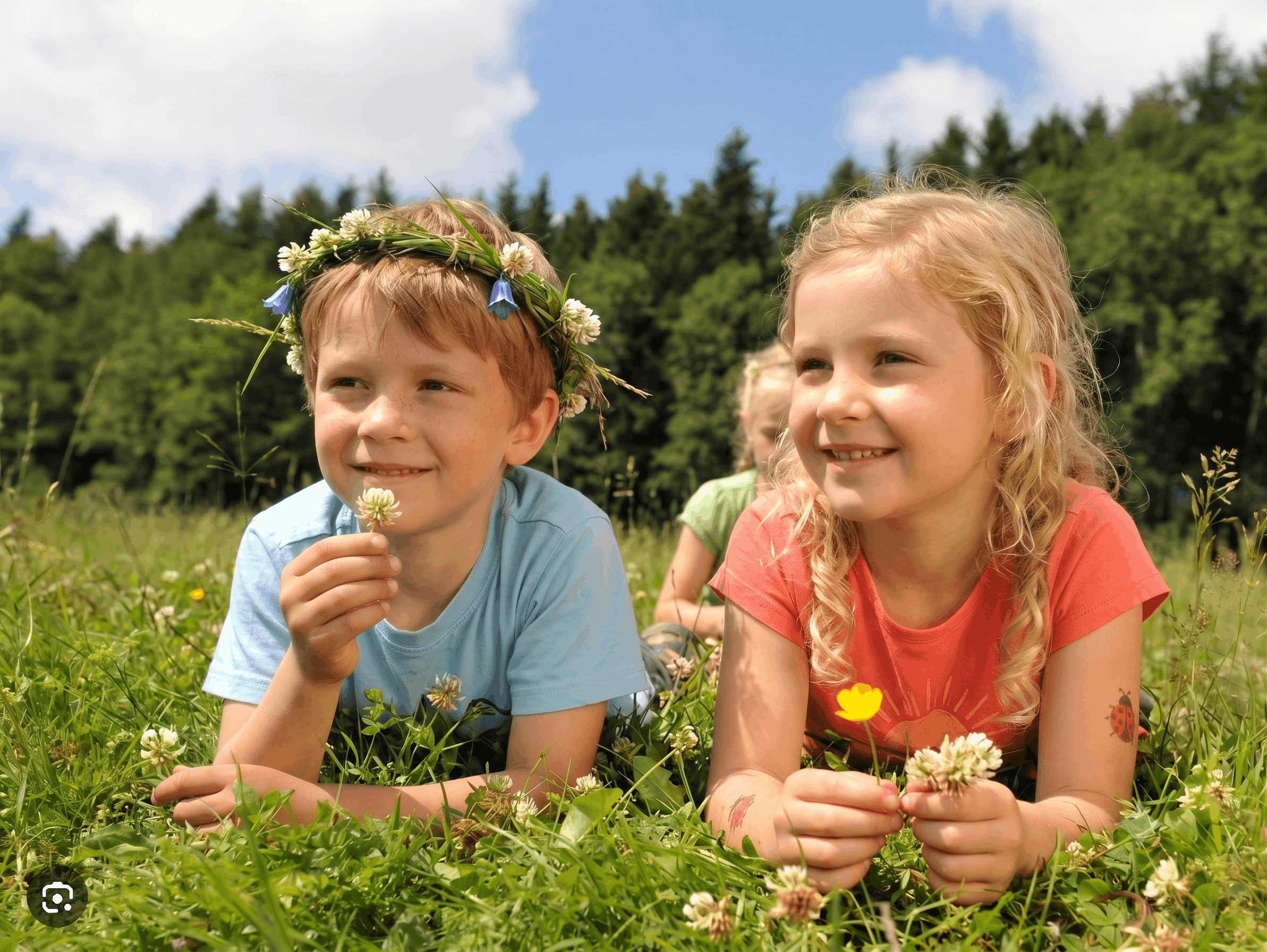 Kinder liegen auf einer Wiese bei Fürstenberg/Havel
