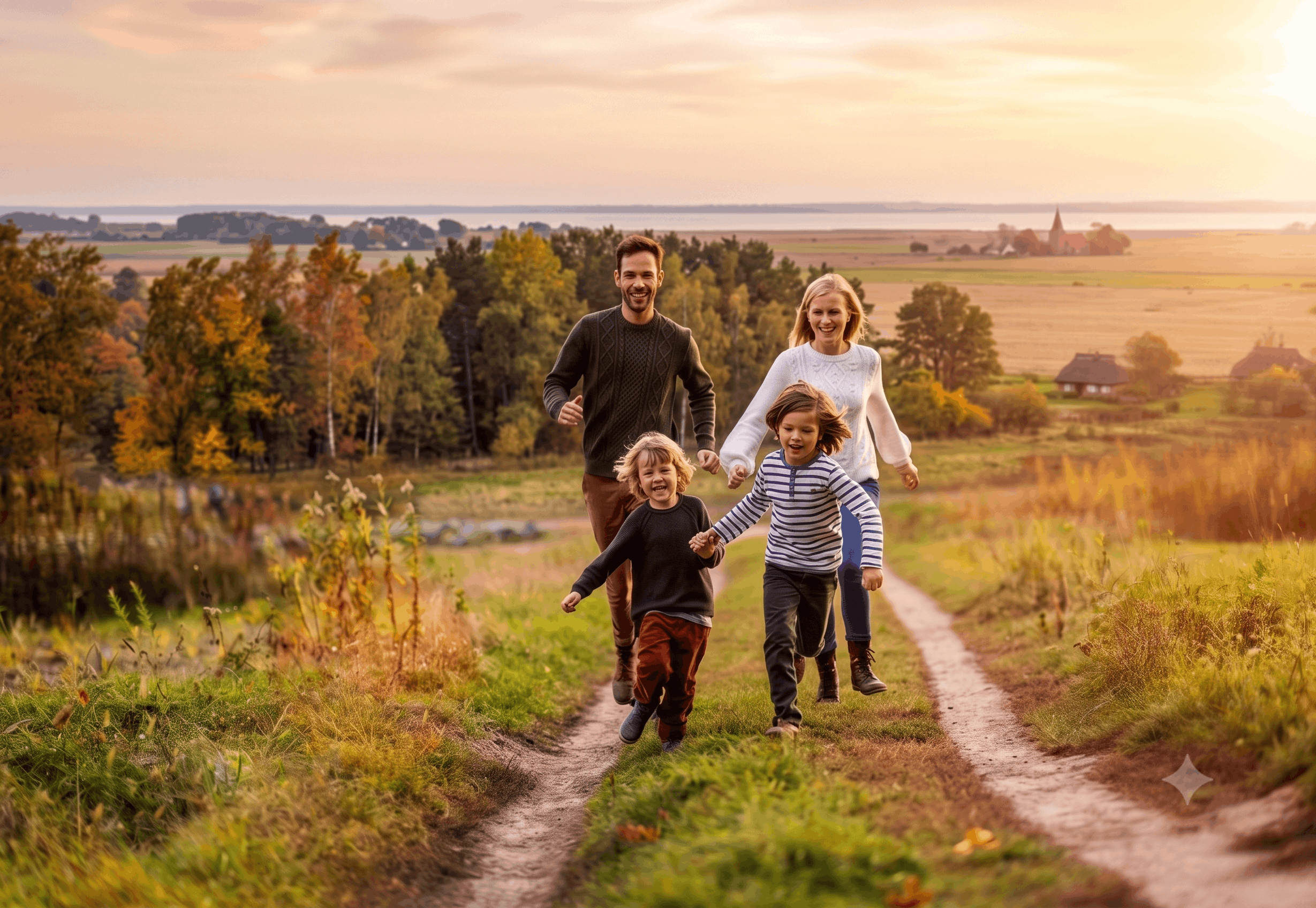 Familie beim Spaziergang in der Natur bei Fürstenberg/Havel