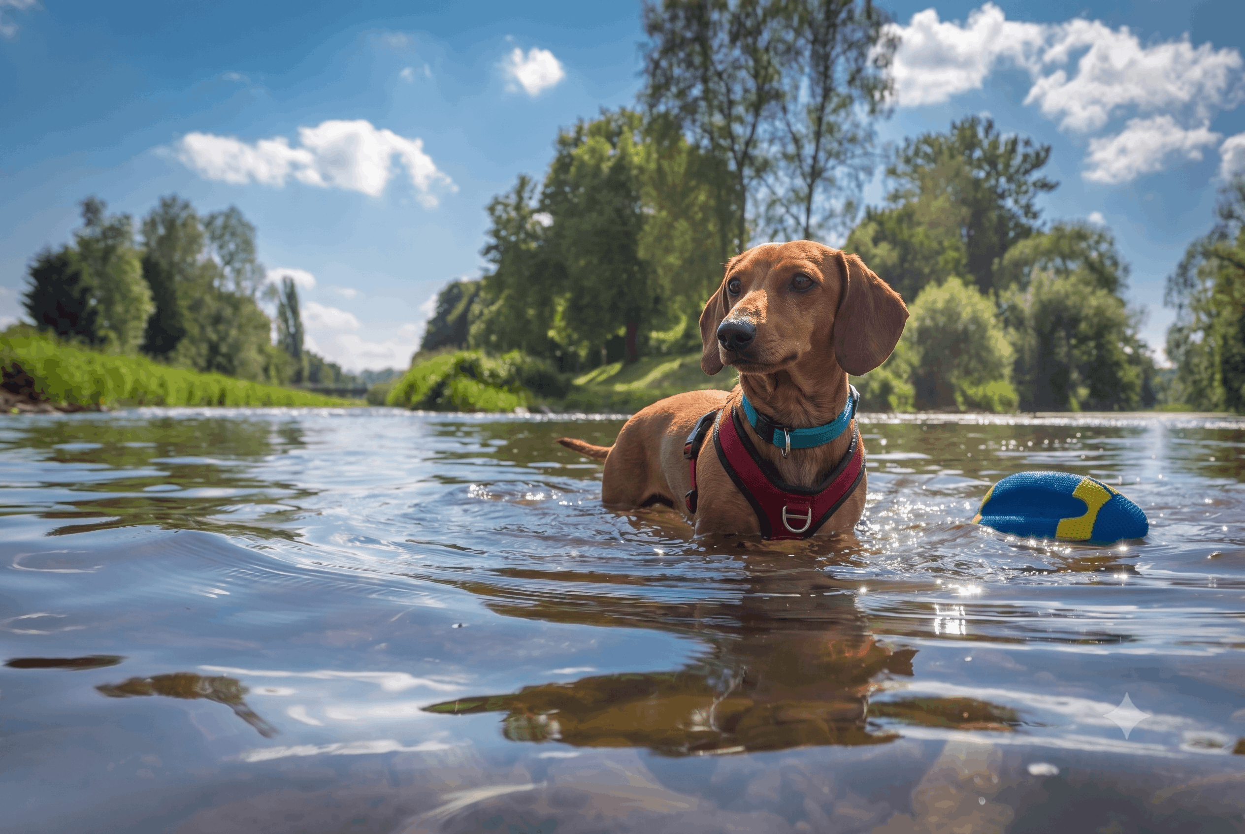 Hund badet im Röblinsee bei Fürstenberg/Havel